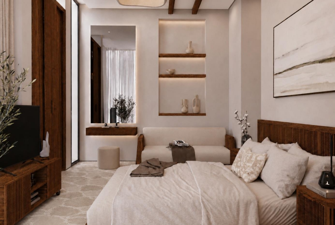 Villa Nautilus 222: suite with lounge seating — approved CO-LAB architectural visualisation