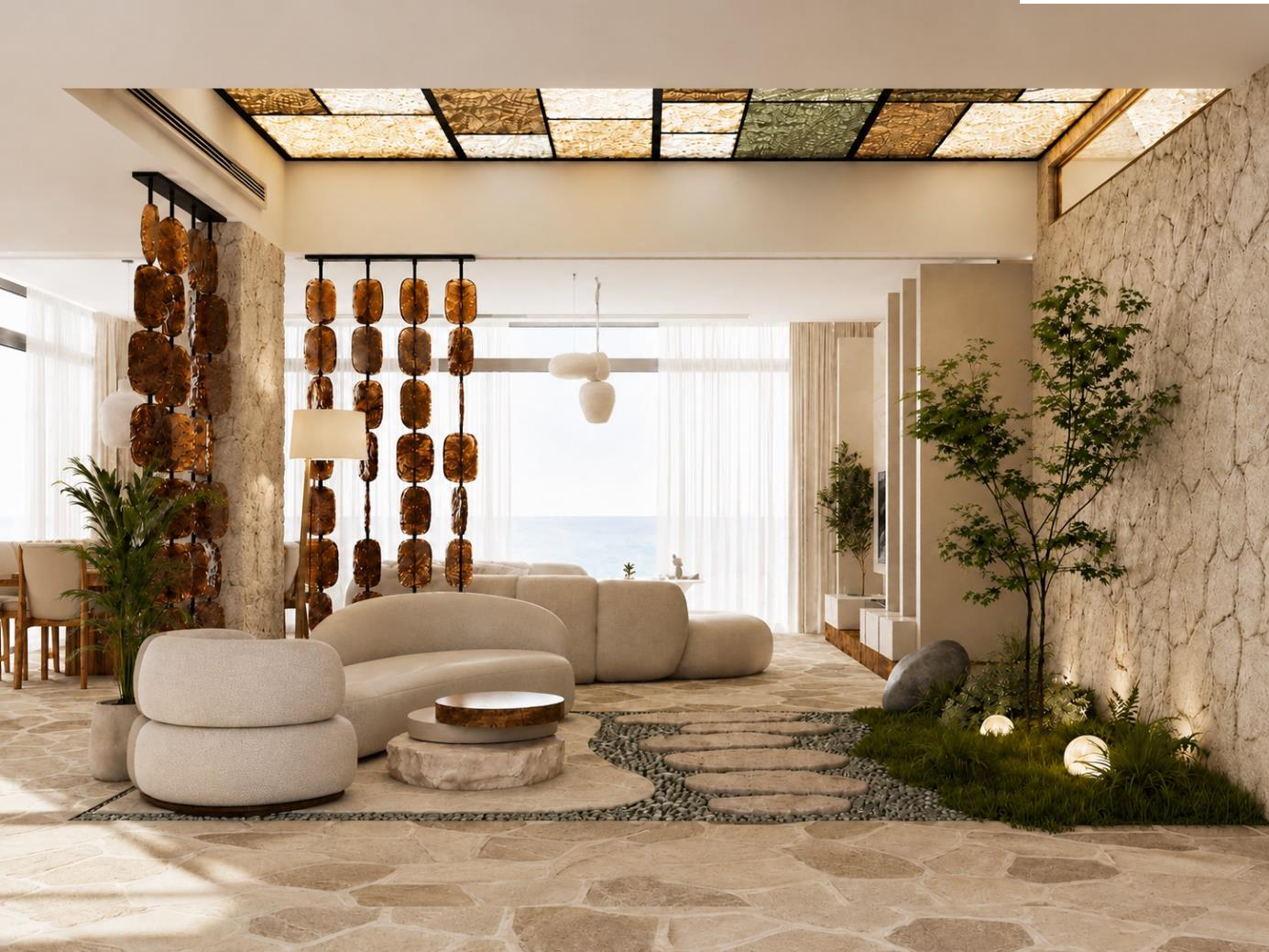 Villa Nautilus 222 — entrance salon and indoor garden in the approved CO-LAB design