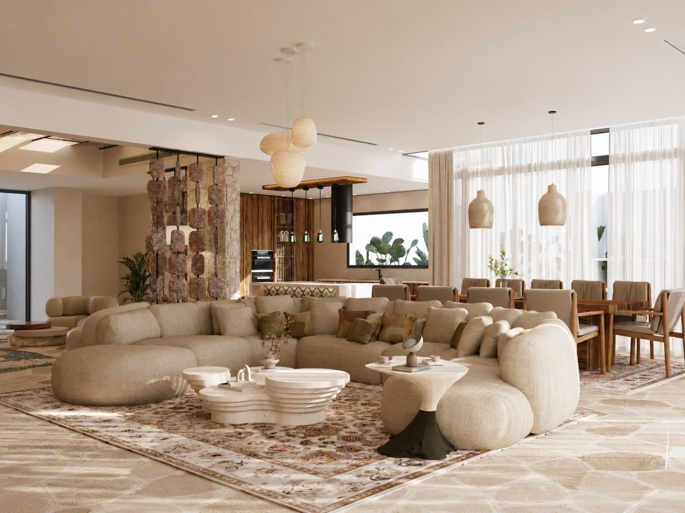 Villa Nautilus 222 — open living salon and dining room in the approved CO-LAB design
