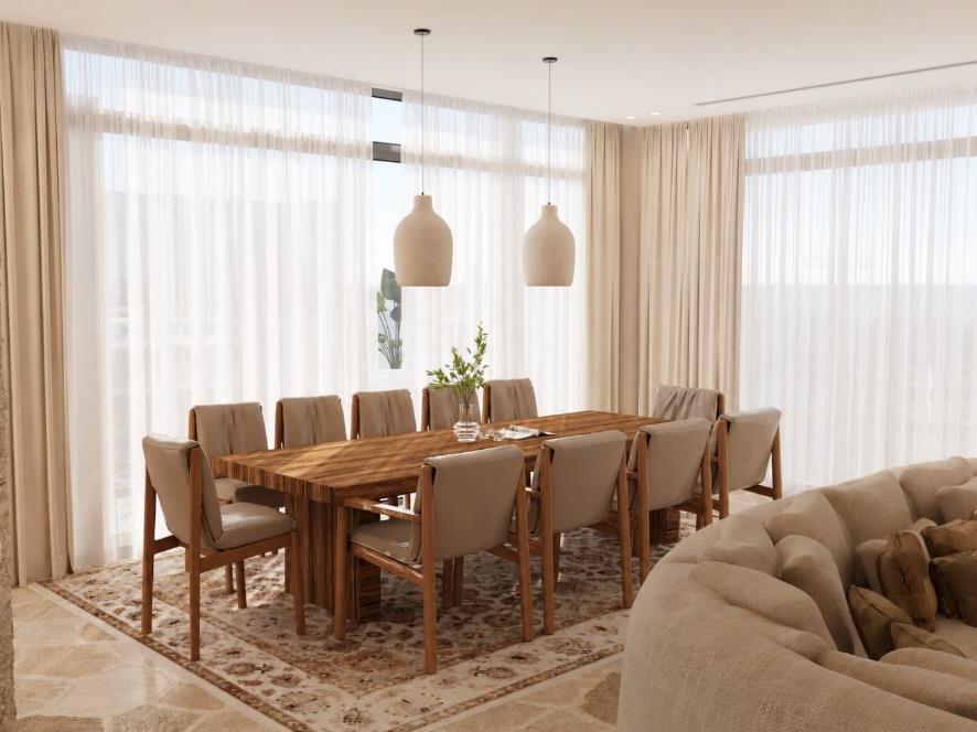 Villa Nautilus 222: dining area beside panoramic glazing — approved CO-LAB architectural visualisation