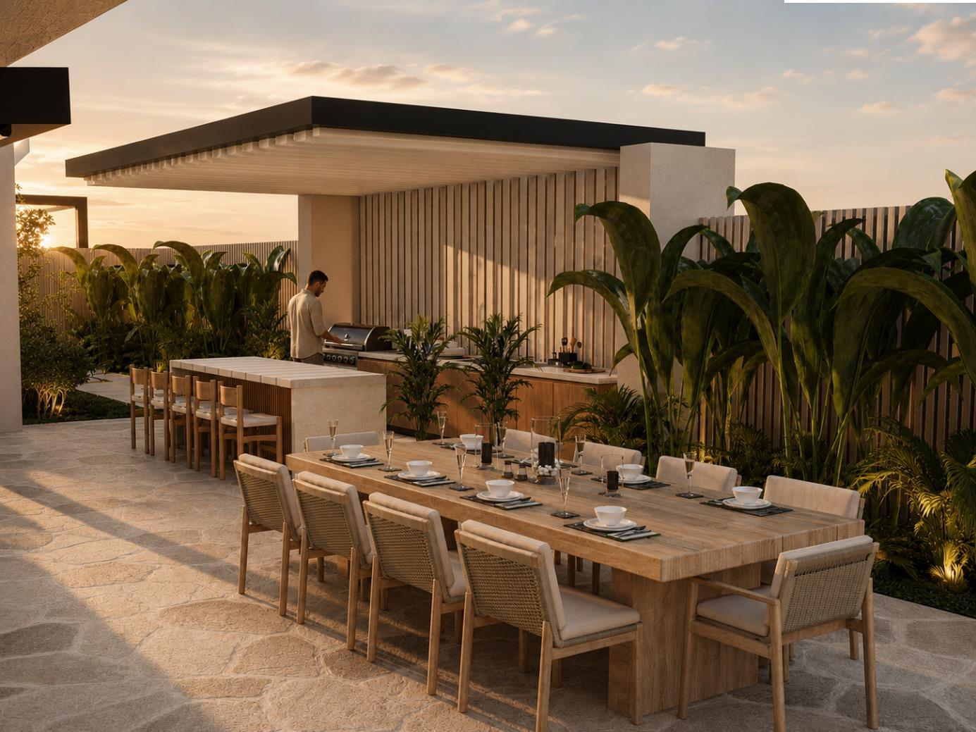Villa Nautilus 222 — covered outdoor dining pavilion in the approved CO-LAB design