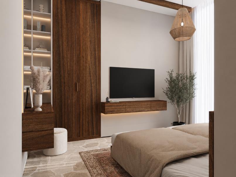 Villa Nautilus 222: bedroom fitted media and cabinetry — approved CO-LAB architectural visualisation