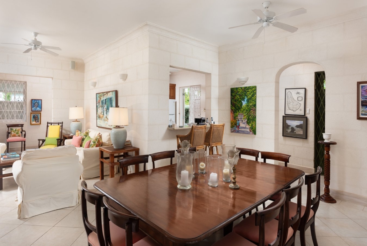 Dining and living area inside Belle Rive villa Barbados