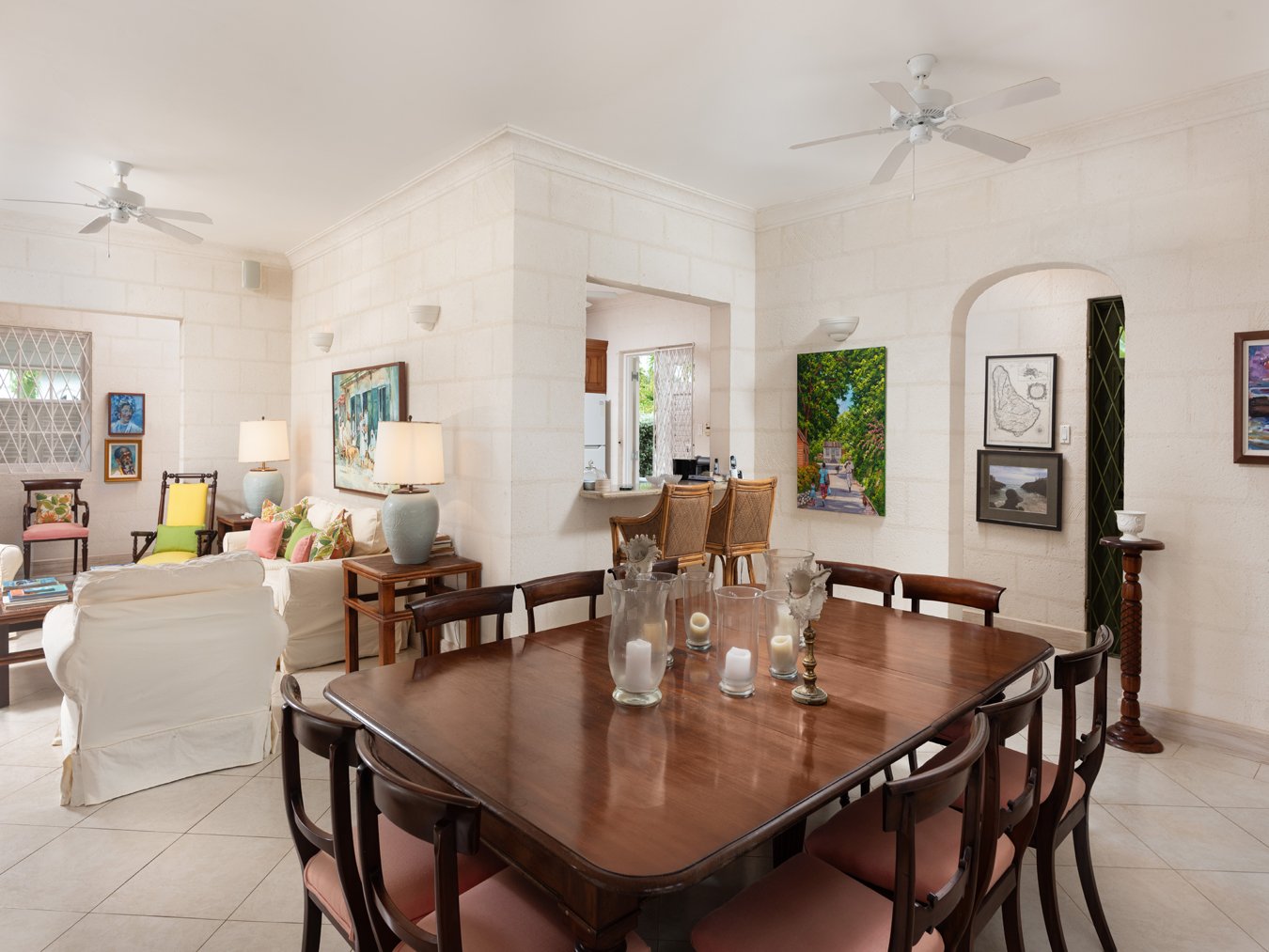 Dining and living area inside Belle Rive villa Barbados